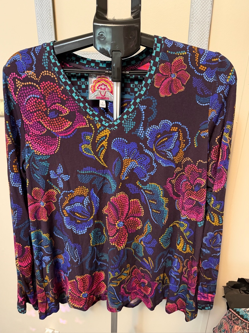 Johnny Was The Janie Favorite Long Sleeve Swing Tee Aphaia Print Size L